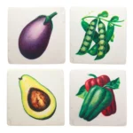 Vintage Vegetable Coasters - Set of 4